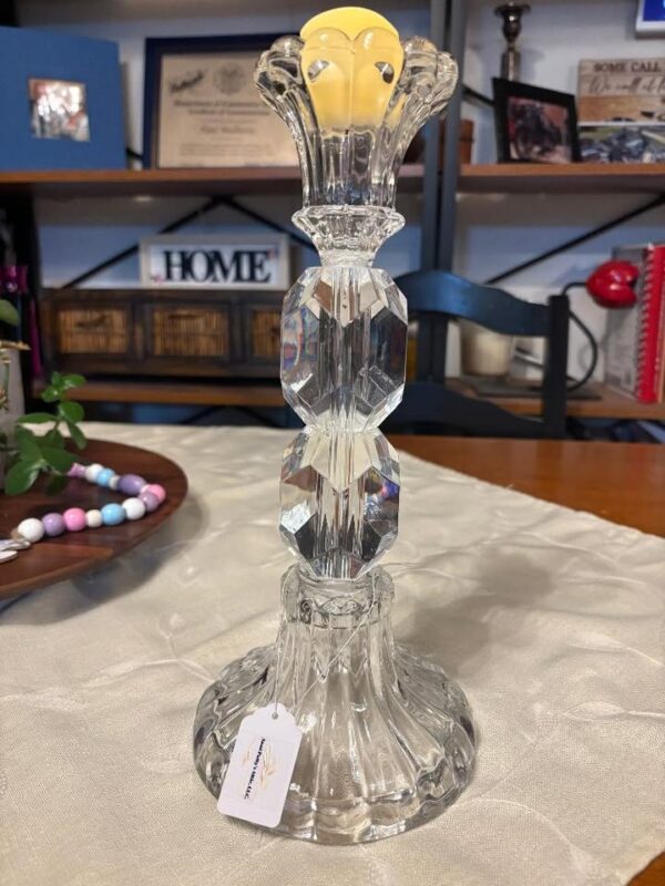 CANDLESTICK MADE FROM A VINTAGE CRYSTAL LAMP 12" tall