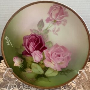 c. 1900 Thomas Sevres Plate Handpainted Roses Bavaria Mentone Signed E Muller