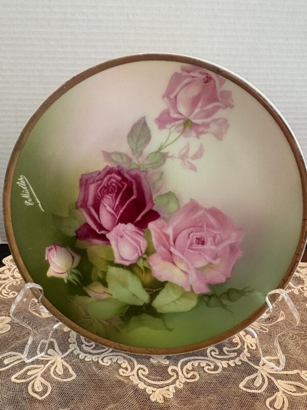 c. 1900 Thomas Sevres Plate Handpainted Roses Bavaria Mentone Signed E Muller