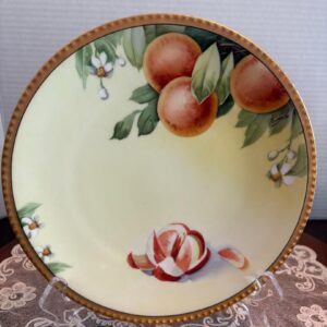 G. D. & Cie Limoges Plate Avenir Gold Edge Peach Plate Signed 9"