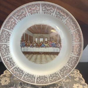 Vintage Religious Multicolor Porcelain 22K Gold Trim The Last Supper Decorative Plate 10"