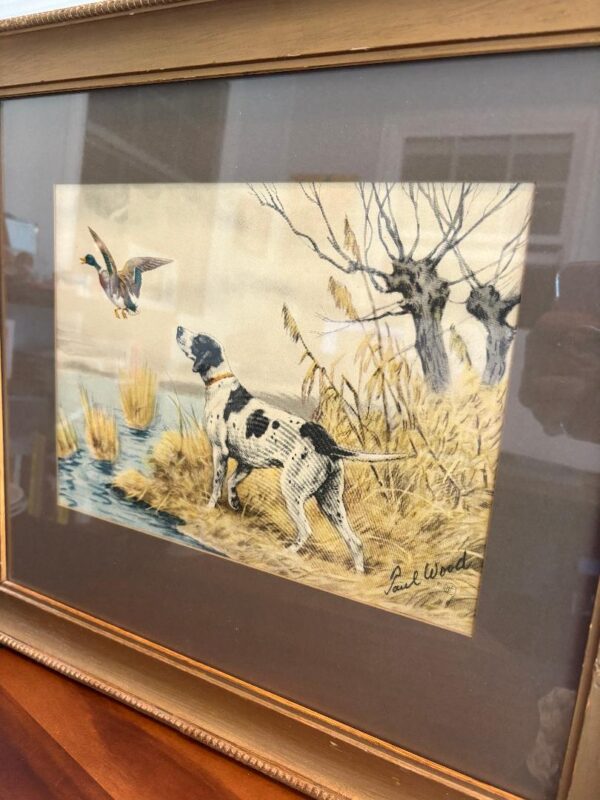 Vintage Paul Wood Signed & Framed Pointer and Mallard Etching "Canard"