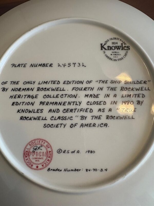 VINTAGE Norman Rockwell "The Ship Builder" Knowles Collectible Plate 1980 - Image 4