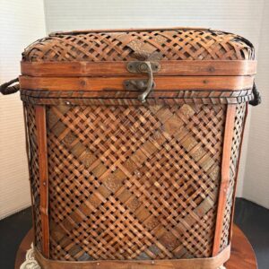 Unique Large Copper, Bamboo and Wicker Weave Basket with Brass Handle Latch