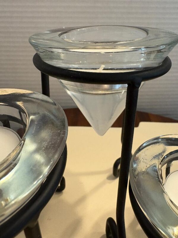 Black Metal Candle Holder Stands with Glass Inserts Set of 3 Retro Cottage Decor - Image 2