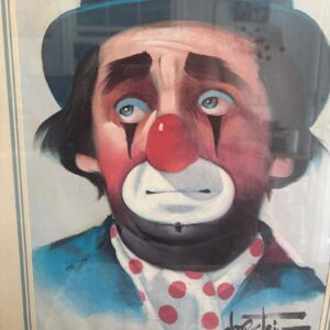 Vintage Oberstein Clown print 16” x 12” frame 20” x 16” Rare large size.