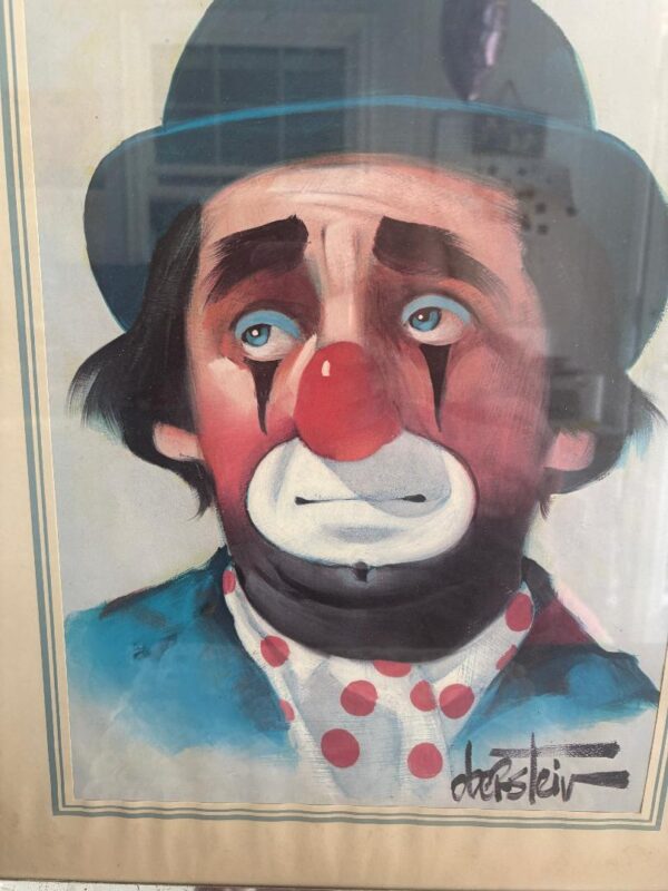Vintage Oberstein Clown print 16” x 12” frame 20” x 16” Rare large size.