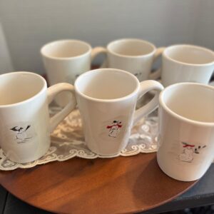 Williams And Sonoma Snowman Decorative Coffee Hot Chocolate Mugs Set Of 6