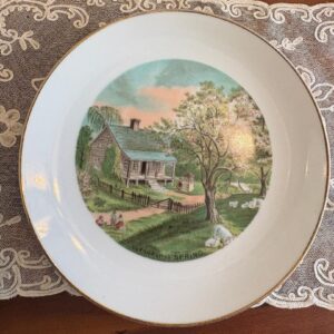 Currier and Ives Spring Plate from The Four Seasons Collection 7 1/4" Diameter Gold Trim