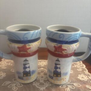 Set of 2 Lighthouse Coffee/Tea Mugs Coastal Nautical