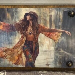 Homemade Plaque/Shelf Sitter of Lady Dancing in Rain 7.25" x 4.25"