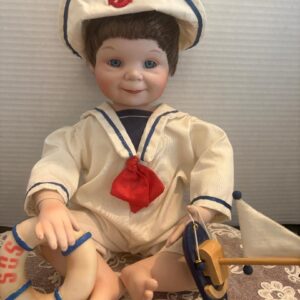 Vintage 1991 Sailor Boy w/ Sail Boat YOLANDA BELLOWS Porcelain Doll 10" Sitting # 1908A
