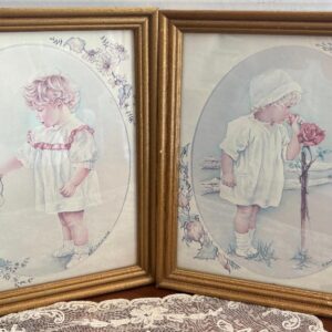 pair-of-vintage-9-x-11-watercolor-prints-e-livesey-1975-little-girls-flowers