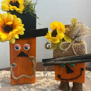 Homemade Wood Pumpkins from 2x3's, Chair Spindles and Cat Charms
