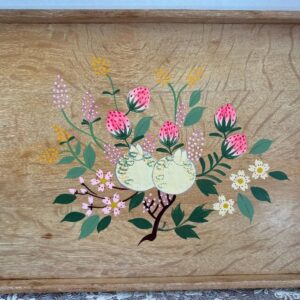 Vintage 1950's Hand-Painted Bamboo Serving Tray with Handles
